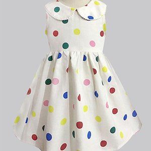 A.T.U.N. White Polka Dot Peter Pan Collar Ava Dress Girls 7-8 years